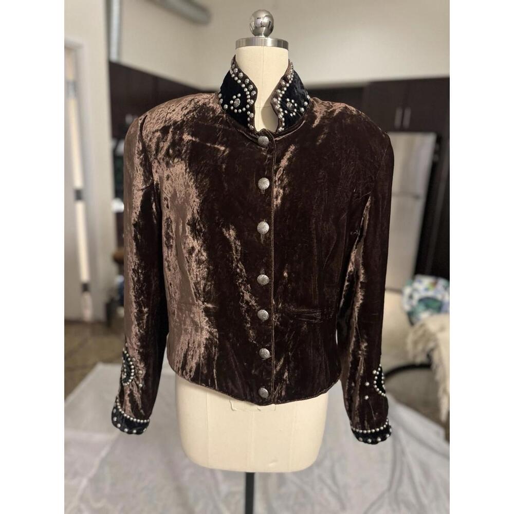 Double D Ranch Dark Brown Velvet Western-Style Studded Jacket